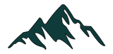 Dark teal mountain range graphic.