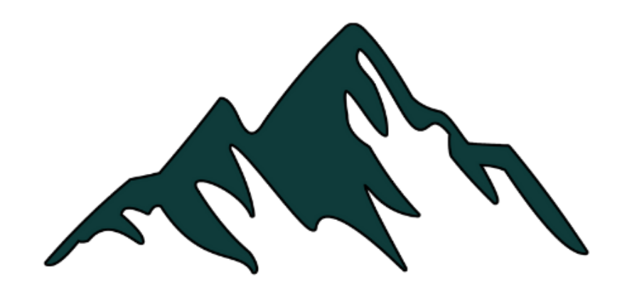 Dark teal mountain range graphic.