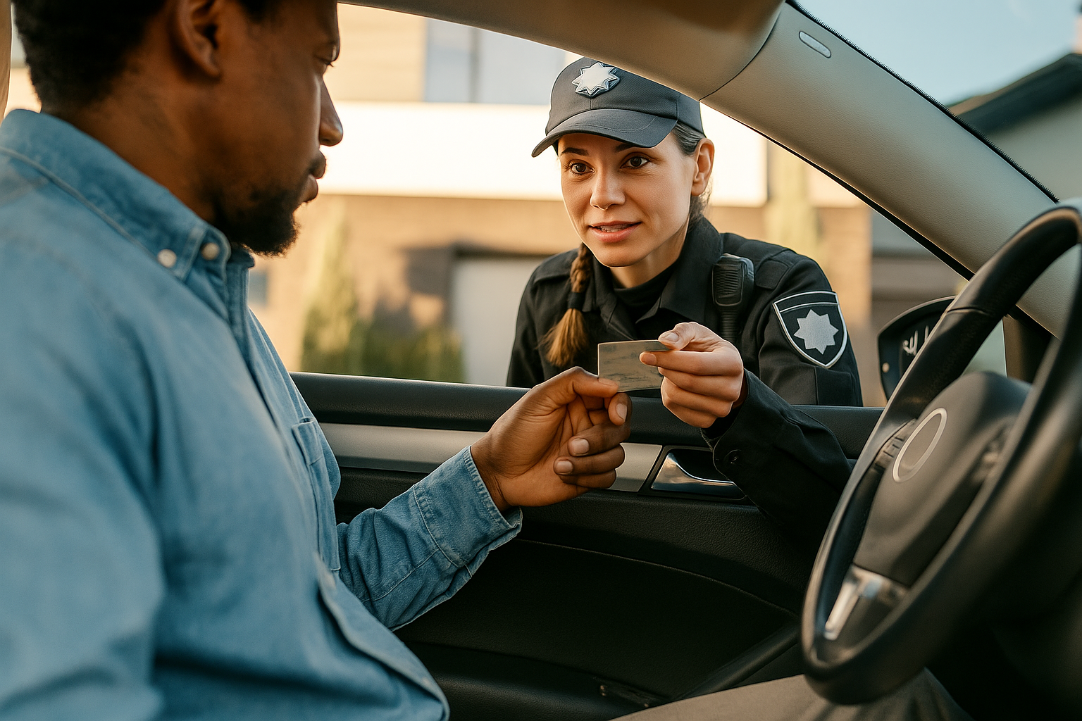 A uniformed Ontario police officer speaks to a driver during a roadside traffic stop, illustrating the seriousness of careless driving charges and the potential legal consequences.