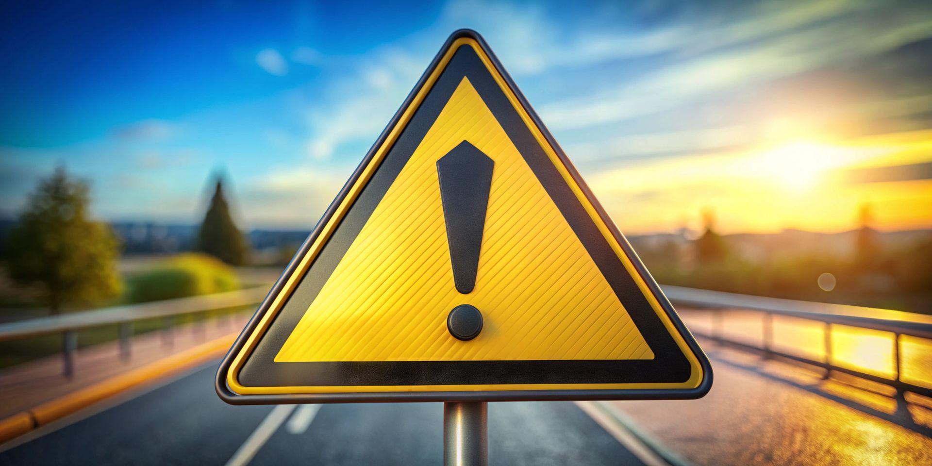 Yellow warning sign with exclamation mark on Ontario road, symbolizing demerit points penalties and licence suspension risk