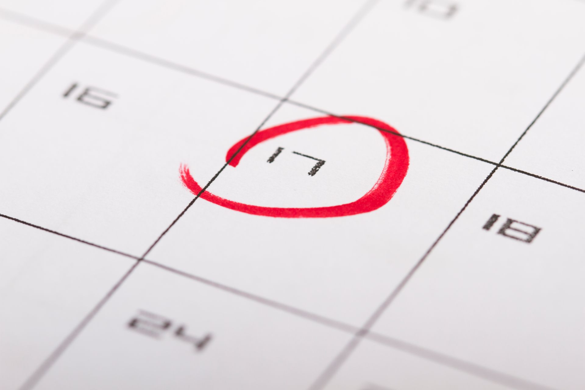 Close-up of calendar with date circled in red, symbolizing eviction enforcement scheduling in Ontario