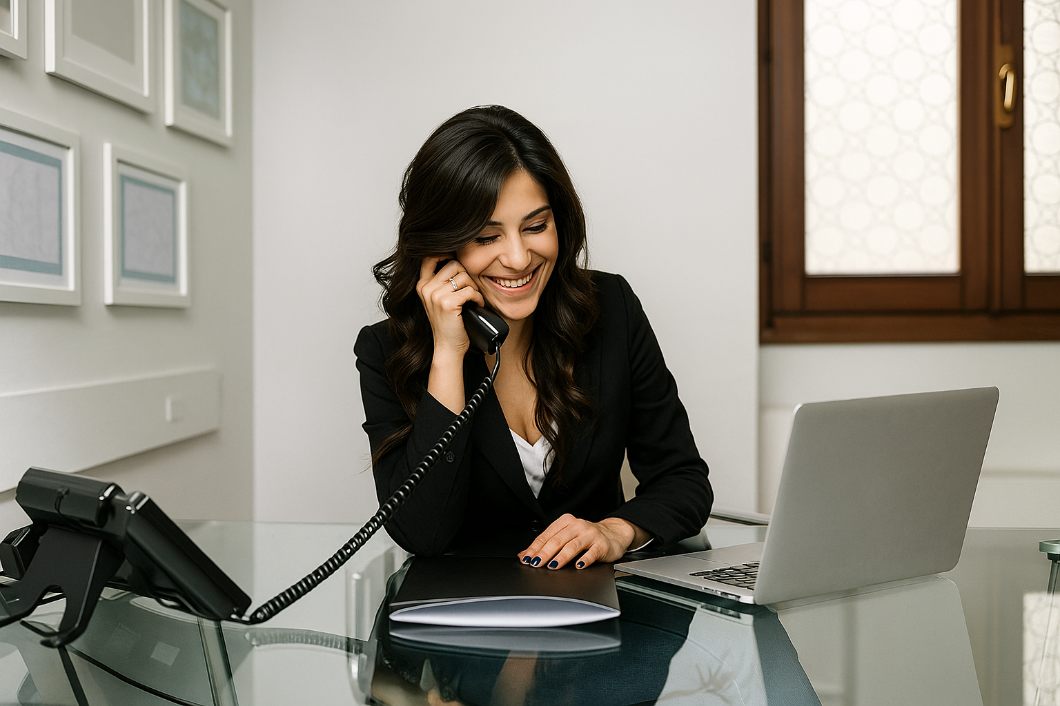 Smiling female paralegal speaking on the phone with a client during a free consultation at Cordaie Paralegal Services in Ontario.