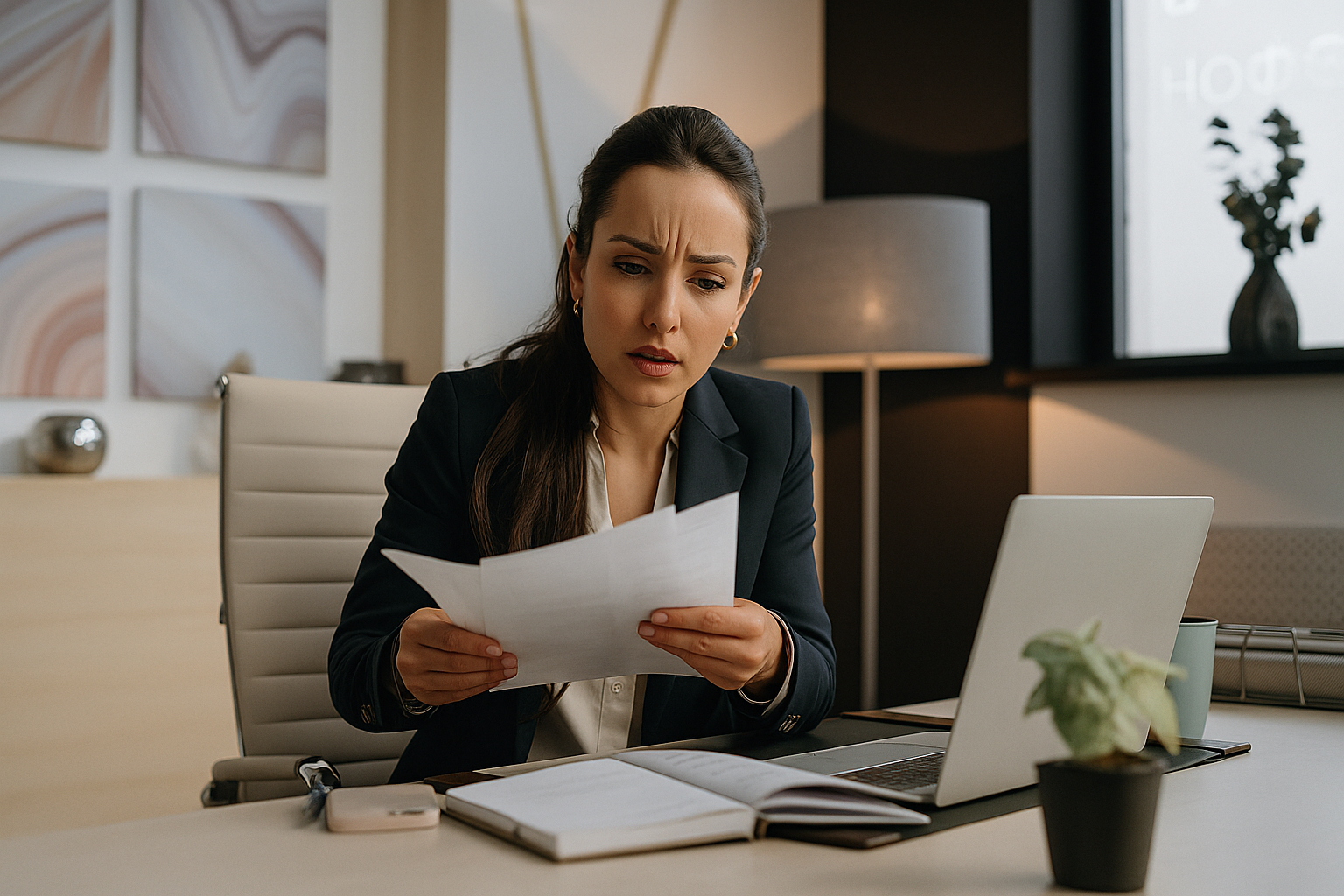 Paralegal reviewing legal eviction documents in office for Landlord and Tenant Board case in Ontario
