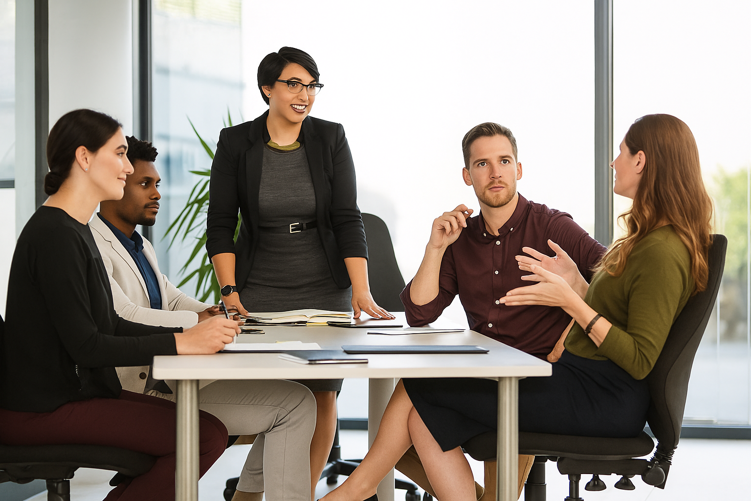 Diverse team of Ontario paralegals collaborating in a boardroom to develop client case strategies