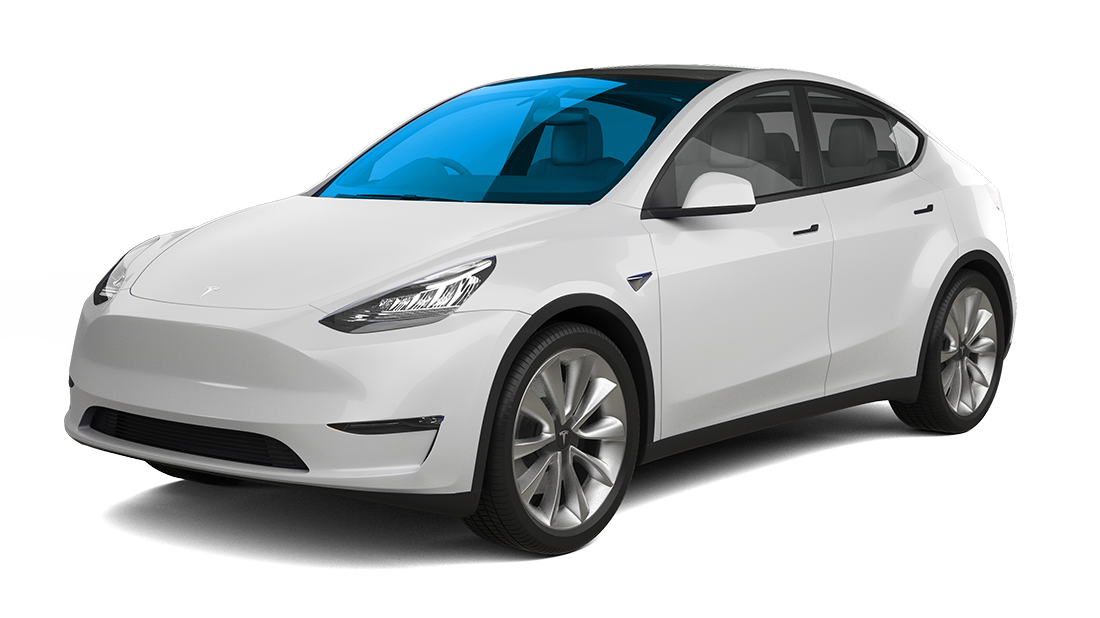White Tesla Model Y electric SUV.
