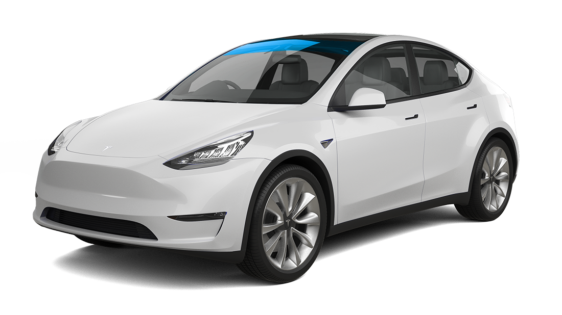 White Tesla Model Y electric SUV.