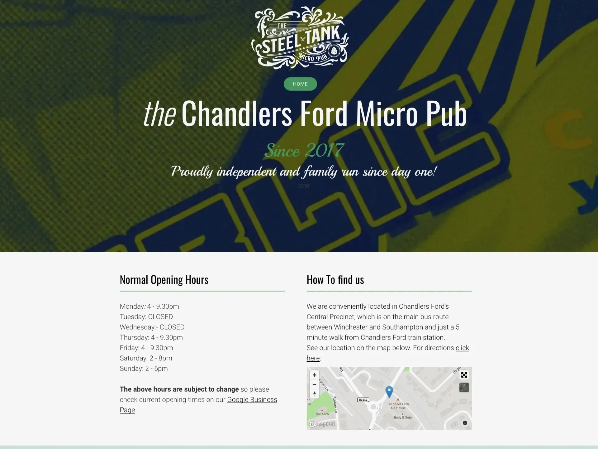 Web design in Chandlers Ford for The Steel Tank Alehouse
