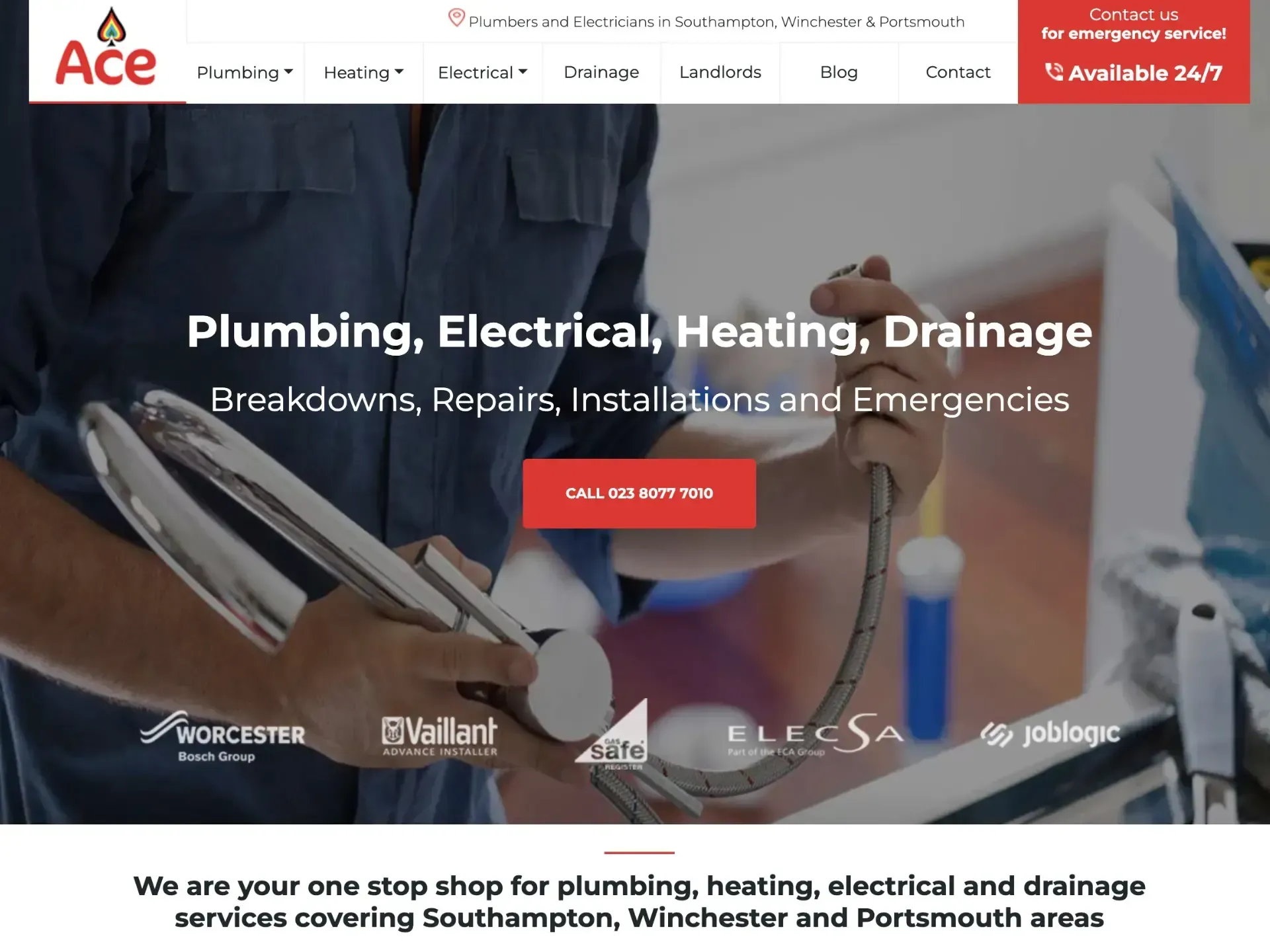 Website design in Southampton for Ace Plumbing