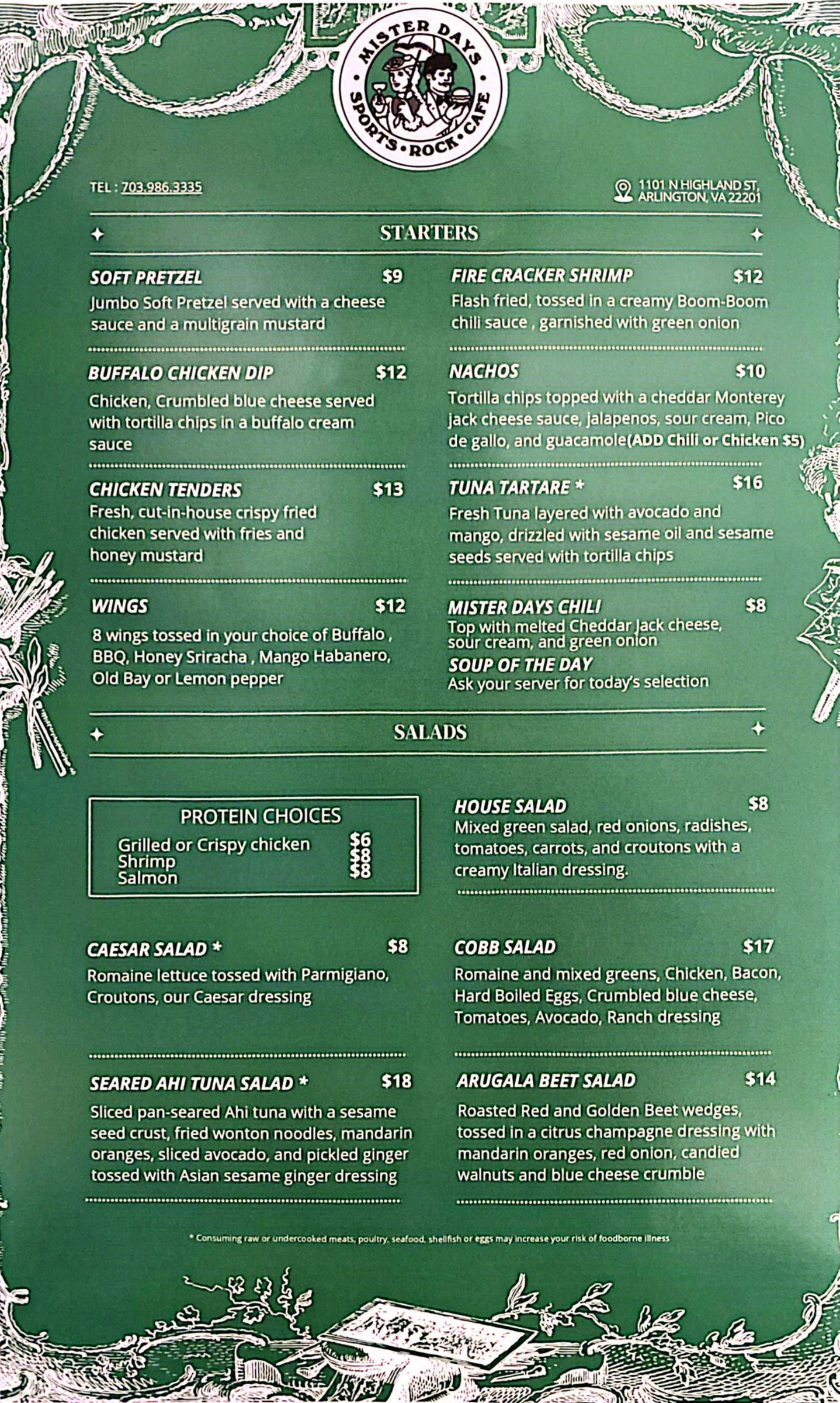 A menu for a restaurant called mister days.