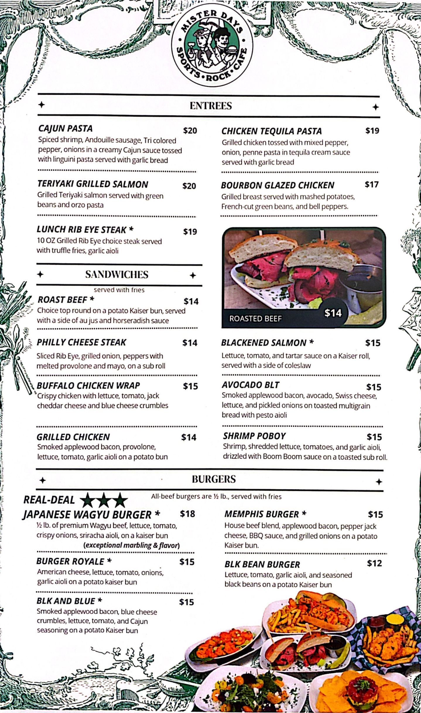 A menu for mister days shows a variety of drinks and cocktails.