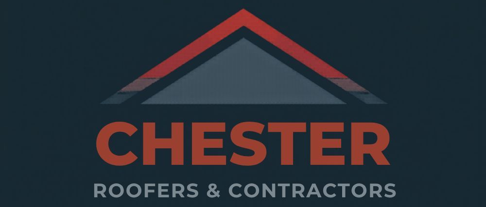 Chester Roofers & Contractors logo with a red roof icon on a dark background