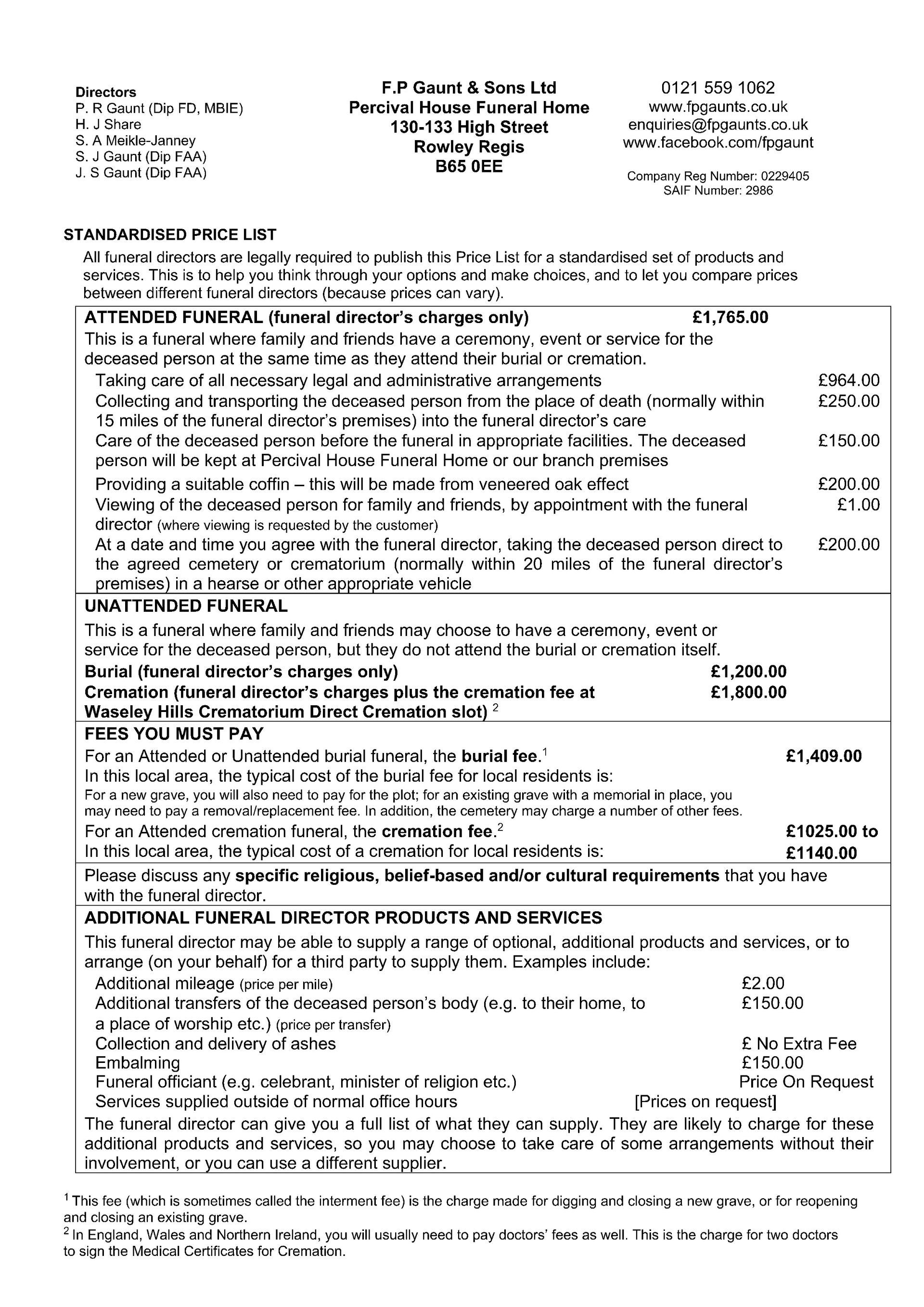 Standard Funeral Cost