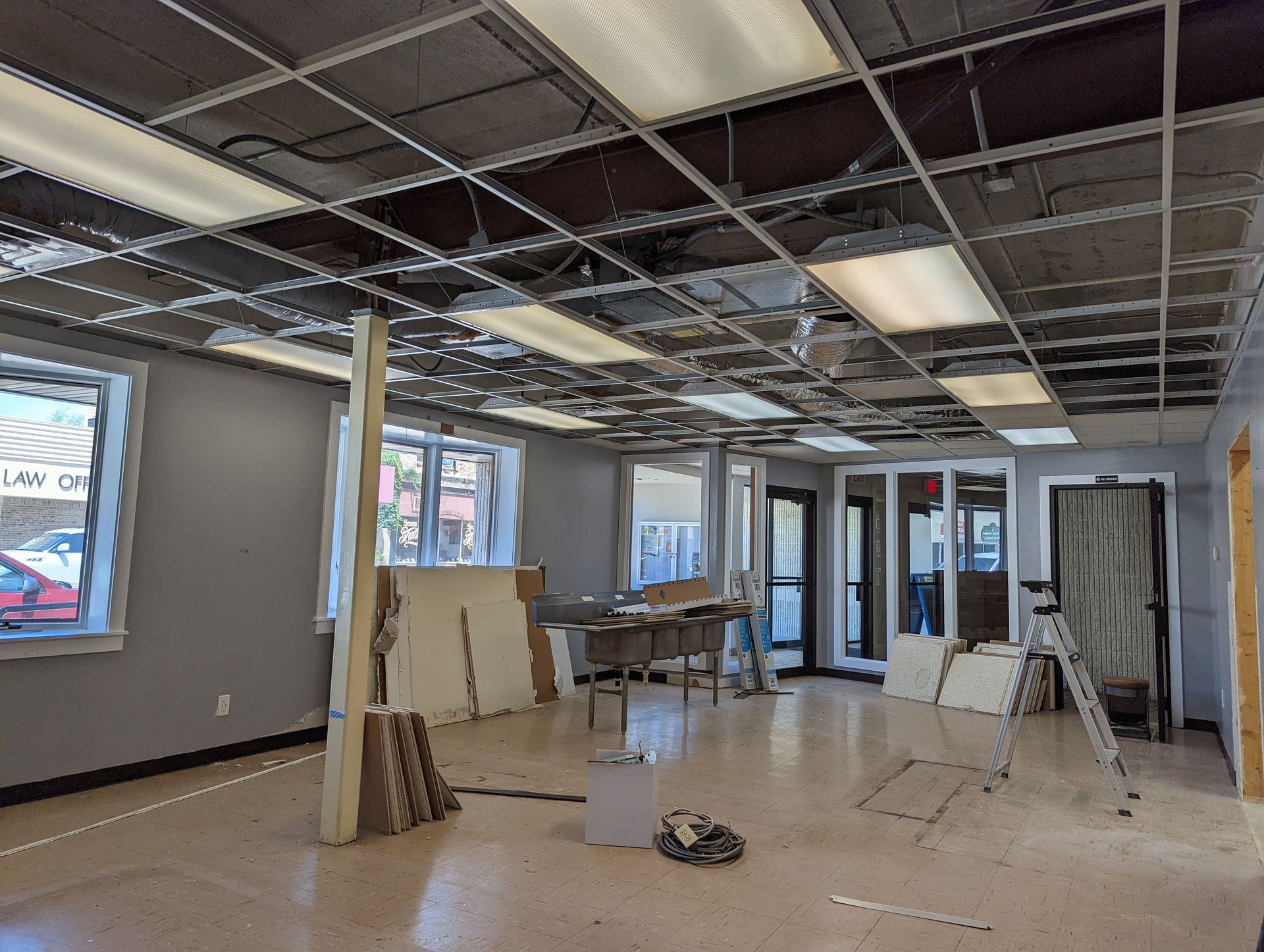 An empty room with a ceiling that is being remodeled