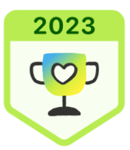 A trophy with a heart in it and the year 2023