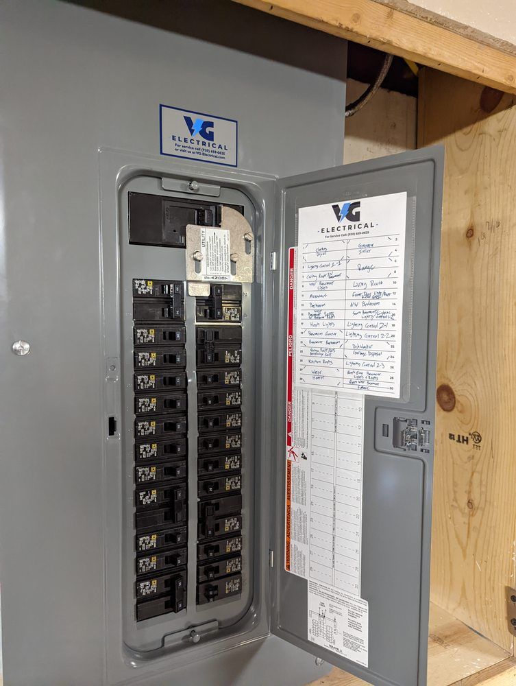 A close up of a electrical panel with the door open.