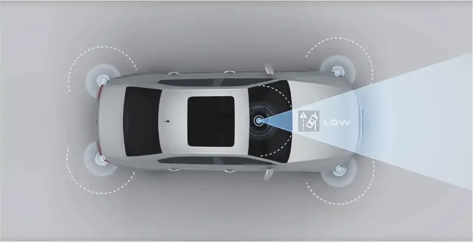 An aerial view of a car with a camera on the back of it.