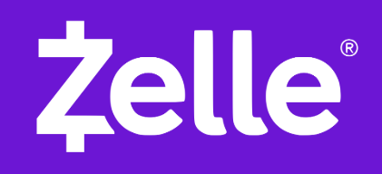 Zelle logo on a purple background. White text and symbol. Trademark symbol at the end.