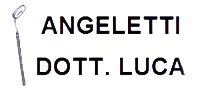 Logo in bianco e nero con la scritta “ANGELETTI DOTT. LUCA” e l'icona stilizzata di una penna.