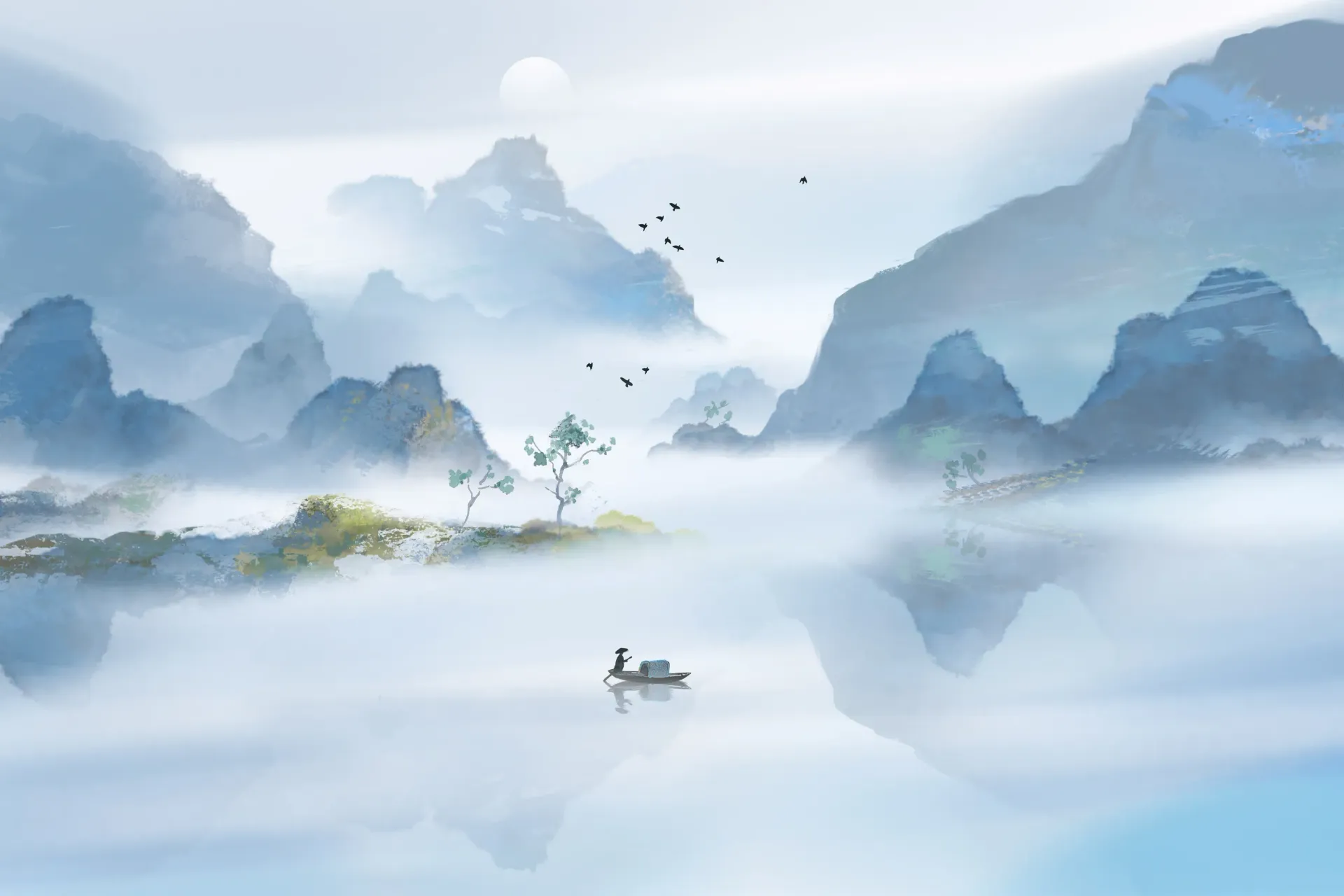 relaxing graphic of a chinese landscape