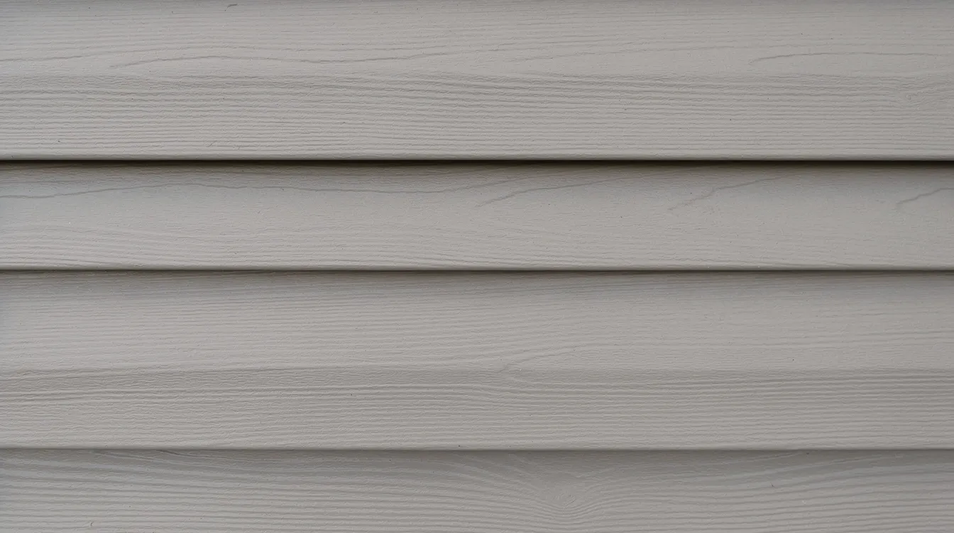 A close-up view of horizontal vinyl lap siding panels showcases the clean lines and texture of the home's exterior, emphasizing the low maintenance and durability of this popular siding material. The panels, made from polyvinyl chloride, enhance the home's curb appeal while providing fire resistance and energy efficiency.