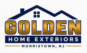 Golden Home Exteriors logo in blue and gold with house roof line above text