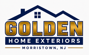 Golden Home Exteriors logo in blue and gold with a roofline graphic