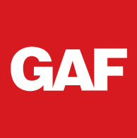 A red background with the word gaf in white letters