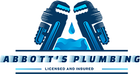Logo for Abbott's Plumbing featuring crossed wrenches, water droplet, and company name.