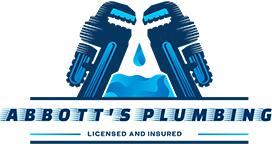 Logo for Abbott's Plumbing featuring crossed wrenches, water droplet, and company name.