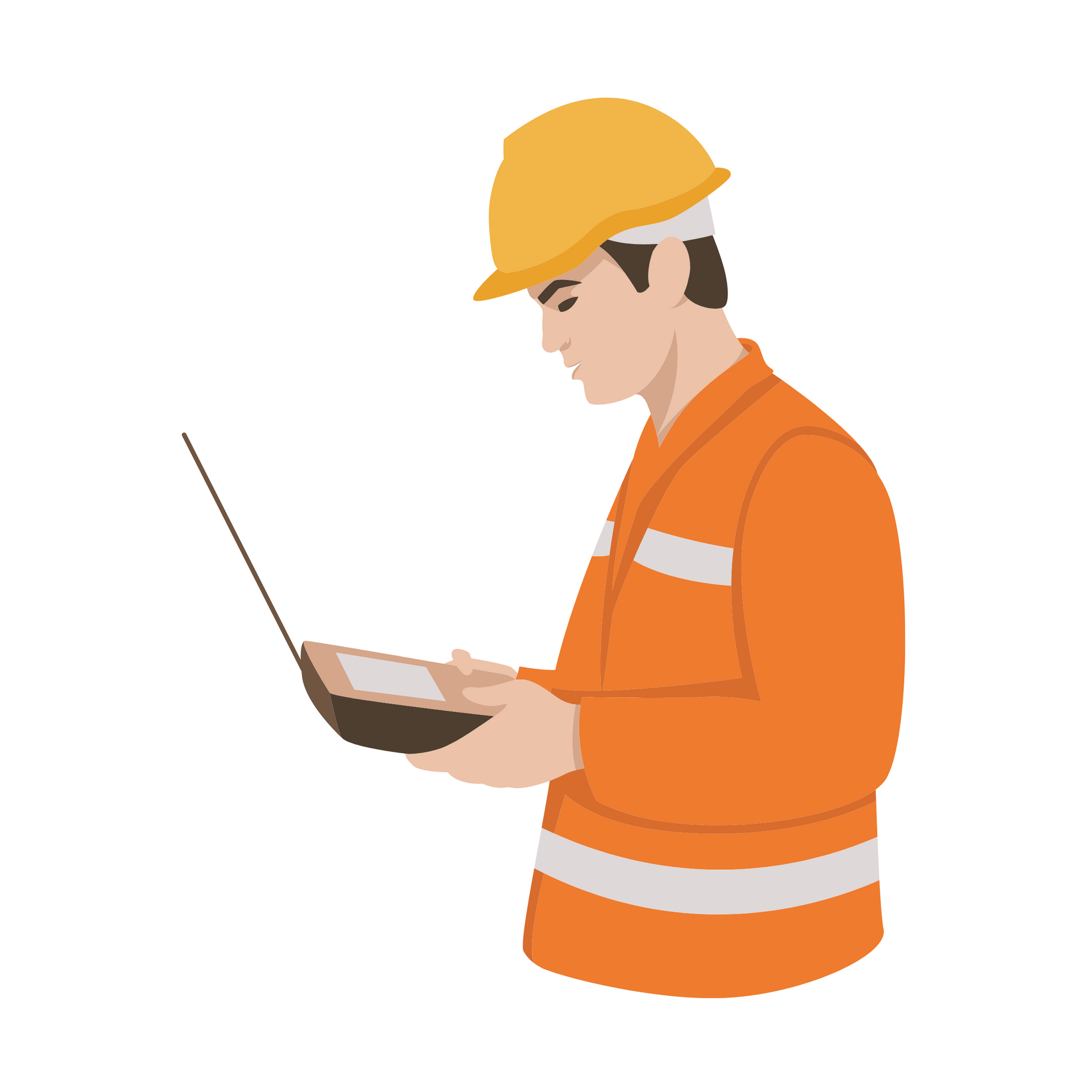A construction worker is using a laptop computer while wearing a hard hat.