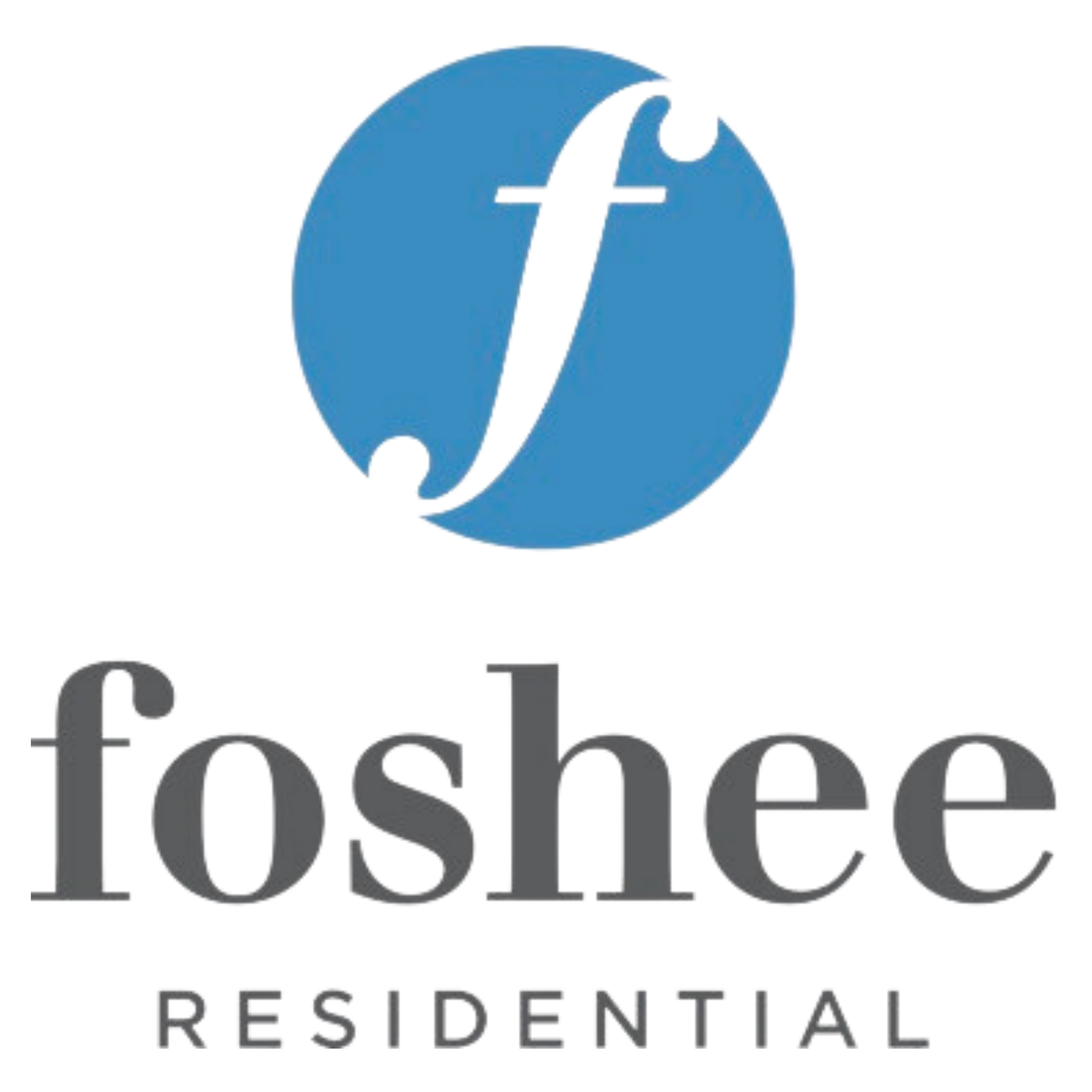 A blue and white logo for foshee residential