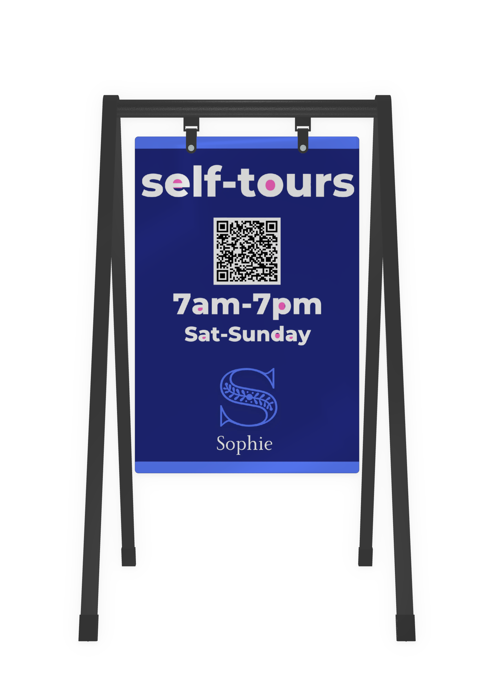 a-frame sign use to advertise self-guided apartment tours