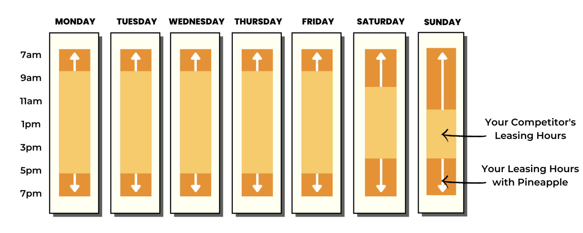 A graphic showing the length of each day of the week