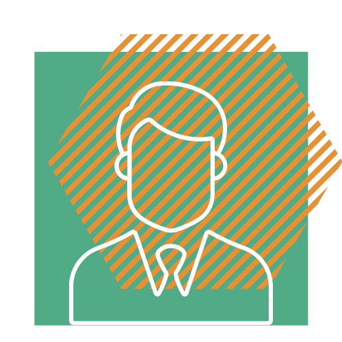 A line drawing of a man in a suit and tie.