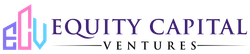 A logo for equity capital ventures with a building in the background.