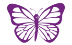Purple butterfly silhouette against a white background.
