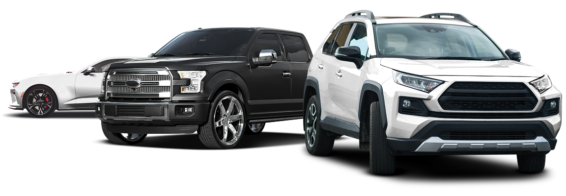 Three vehicles: white sports car, black SUV, and white SUV, lined up on white background. | Ben's Automotive
