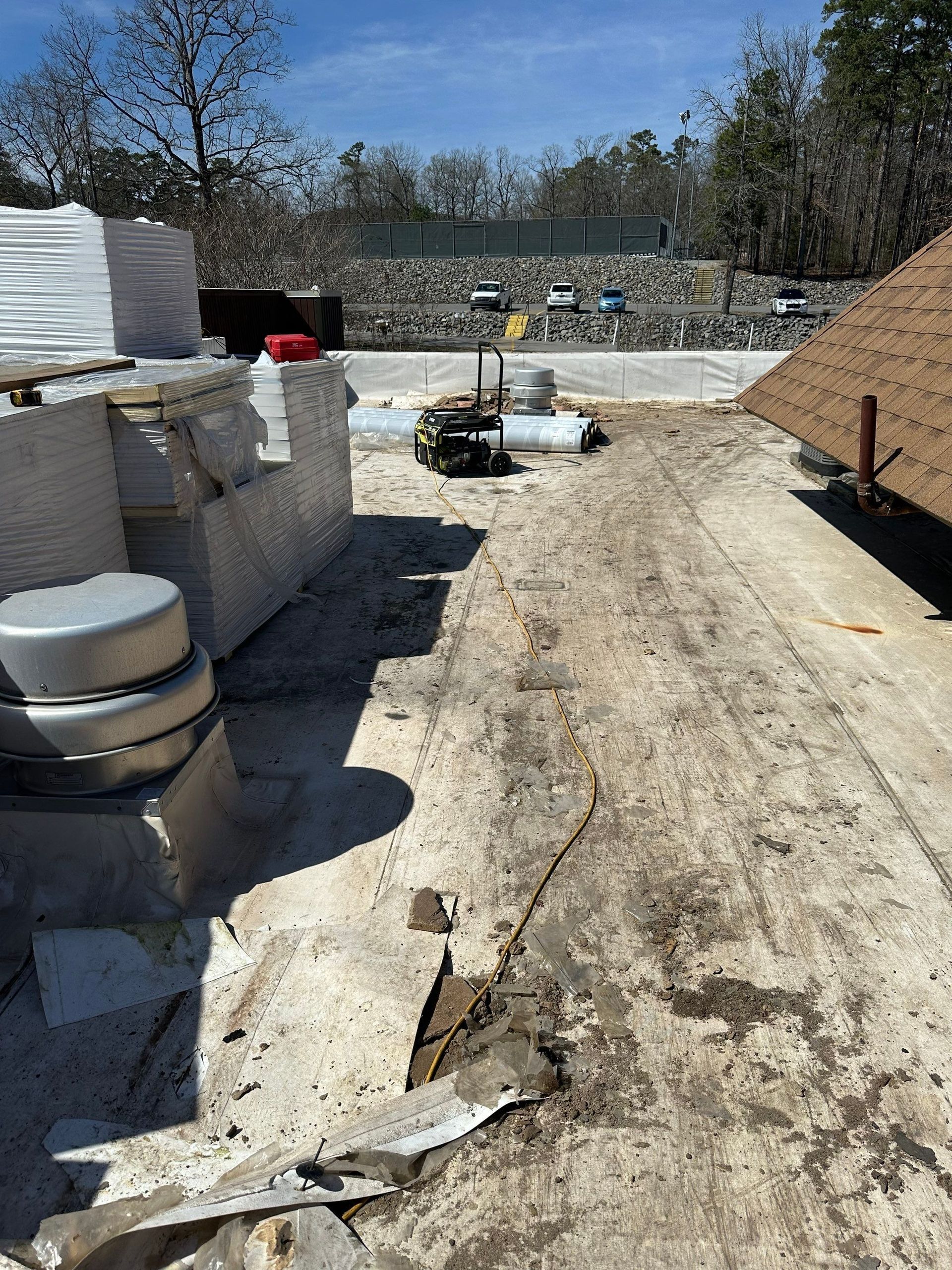 A roof with a lot of dirt on it