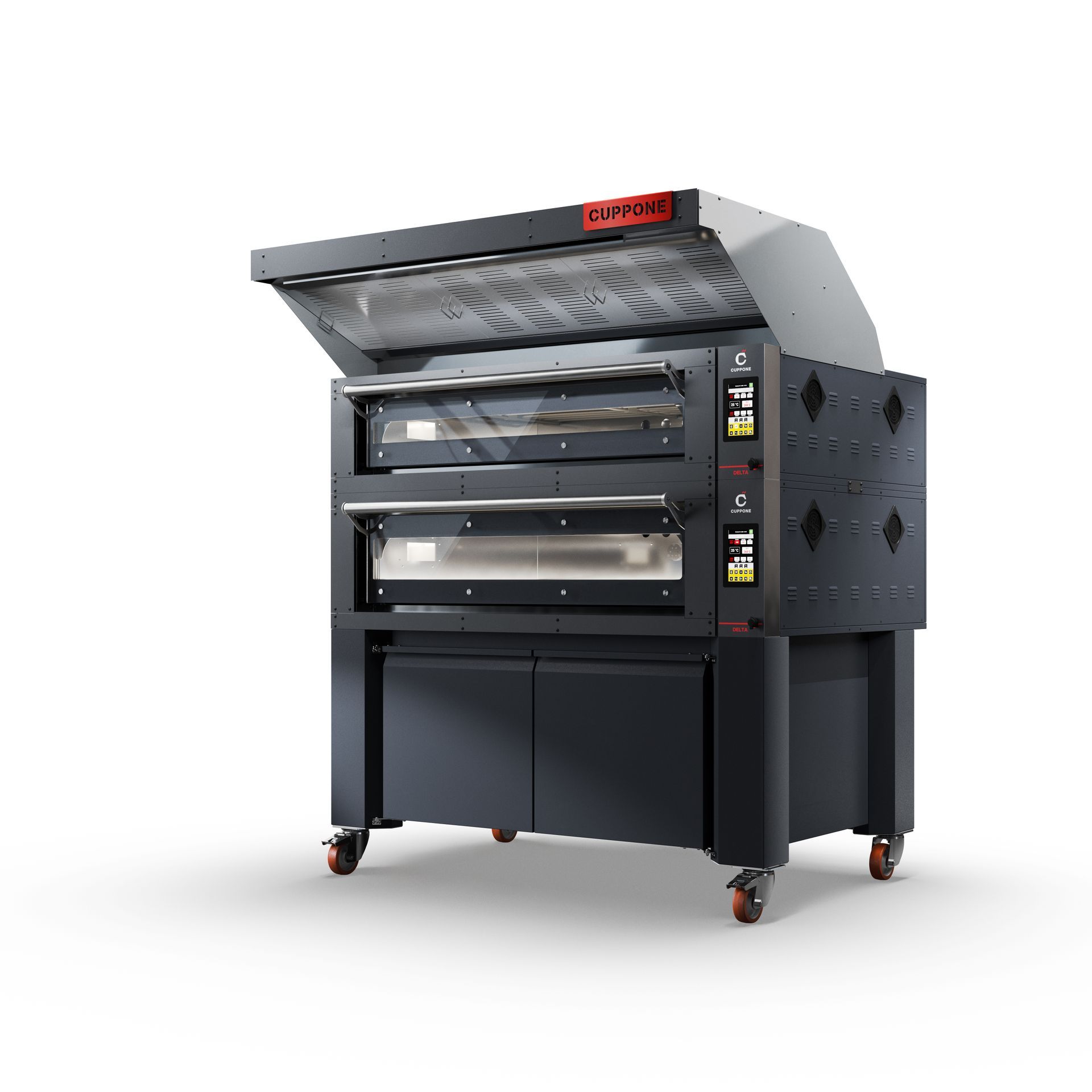 Cuppone Delta pizza oven in stainless steel for professional kitchens
Chef baking pizza in Cuppone Alpha oven with digital controls
Cuppone commercial pizza oven installed in modern pizzeria
Cuppone PizzaForm dough press machine preparing fresh pizza bases
Close-up of Cuppone HE400 pizza oven with energy-efficient design
Cuppone Italian pizza ovens showcased at Fine Food Sydney exhibition