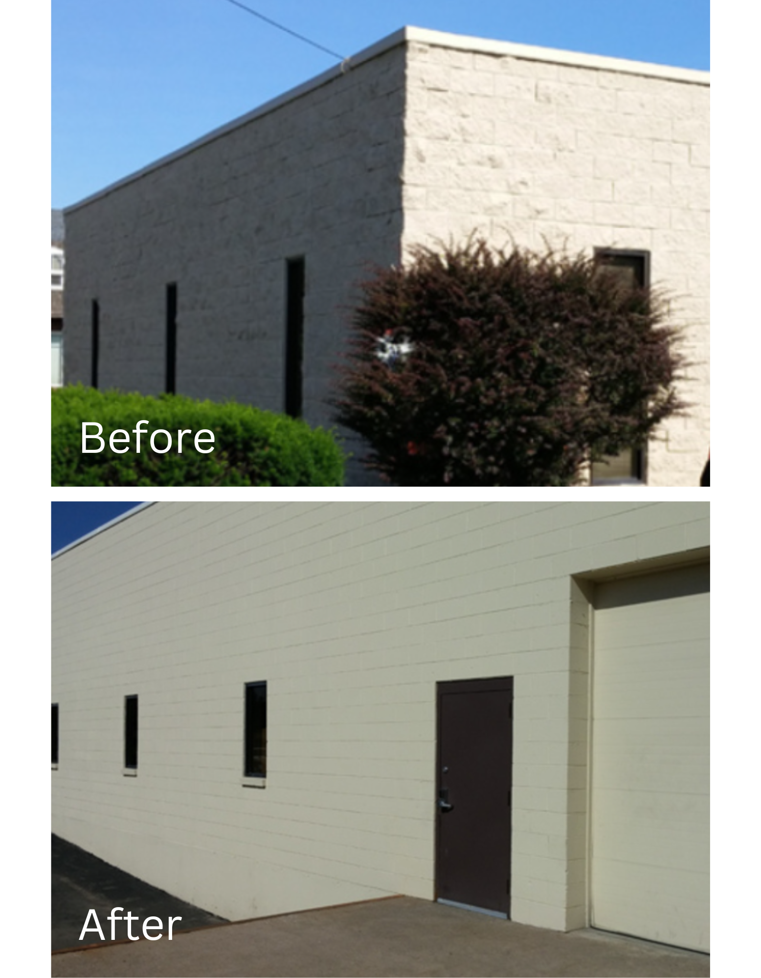 A before and after picture of a brick building