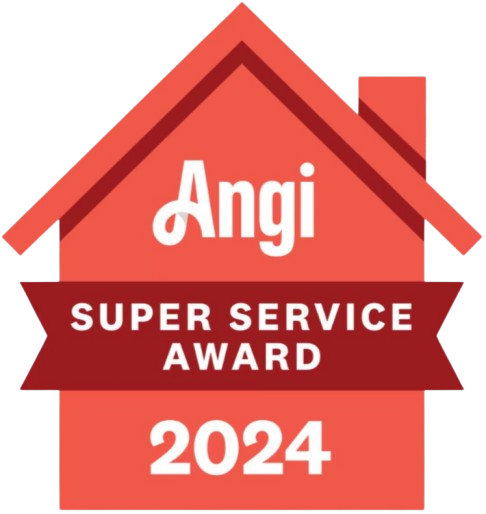 A red sign that says angi super service award 2024