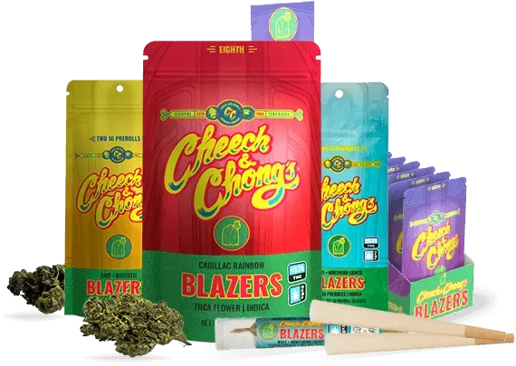 Cheech & Chong pre-rolls with cannabis flower and packaging.