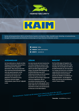 Klick um zu Vergrößern Fallstudie zu Hornet Security bei Kunden Kaim