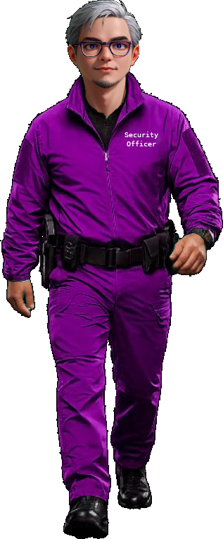 KI Bild von Markus Preinl in lila Arbeitsanzug und Werkzeuggürtel beim    Gehen