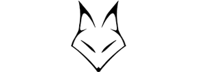 A black and white drawing of a fox 's face on a white background.