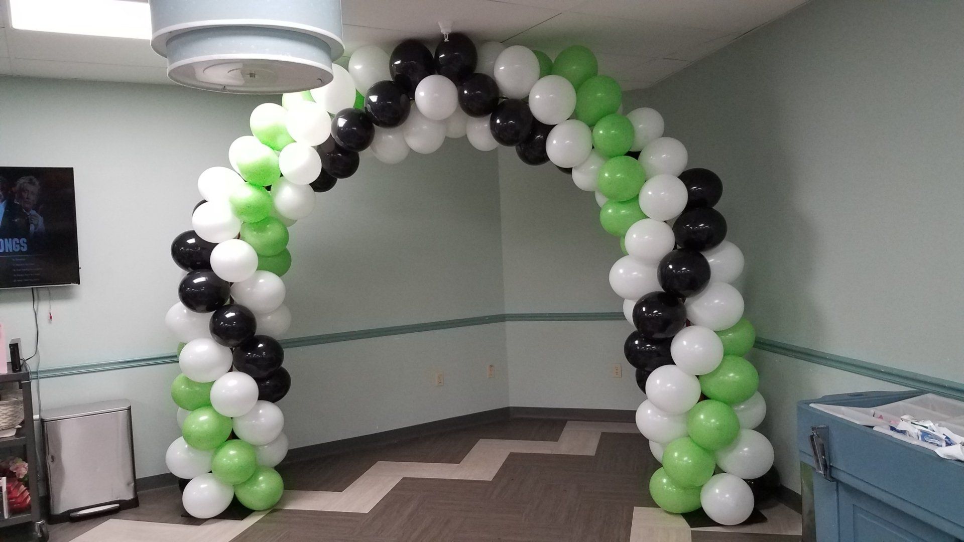 Lime, White & Black Spiral Air Inflated Arch — Delmar, NY — Zing-A-Gram Event Planning