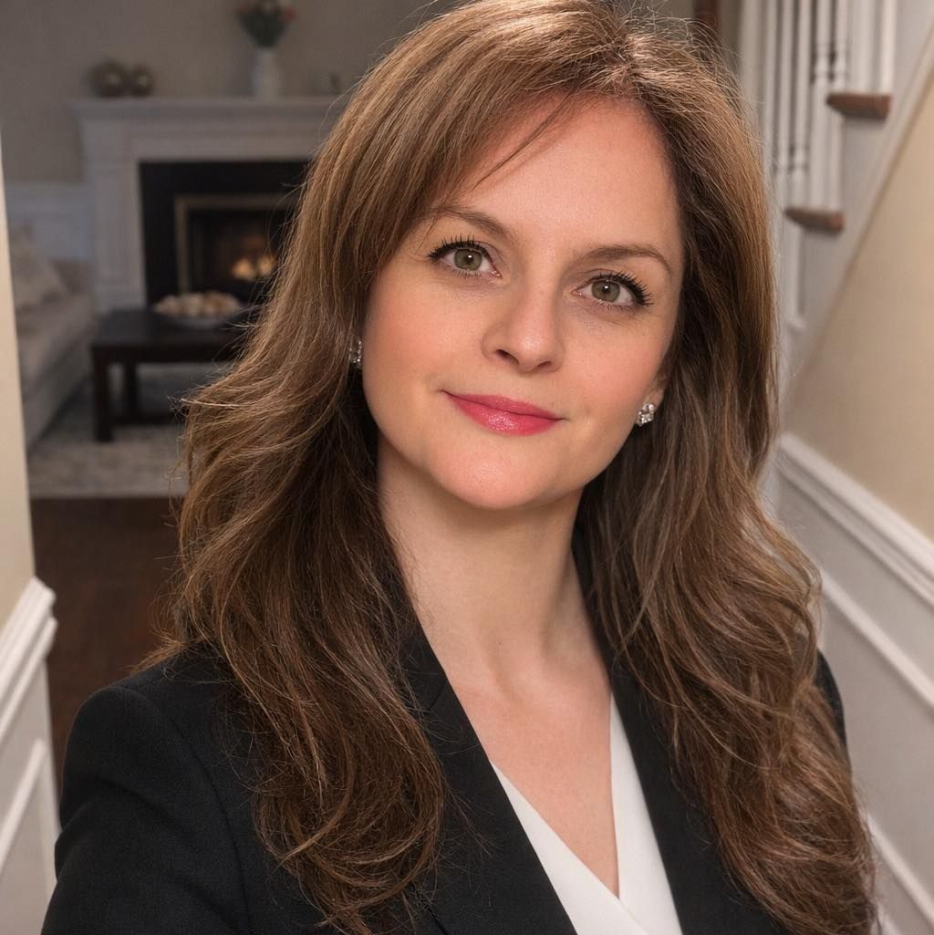 A woman is sitting at a desk with a laptop and a vase of flowers.