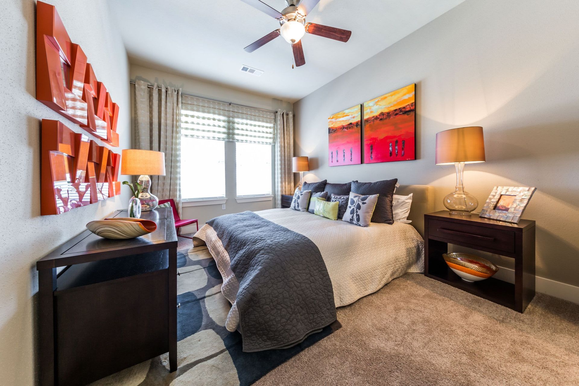 Spacious Bedroom with Ceiling Fan at The Marq at Ridgegate