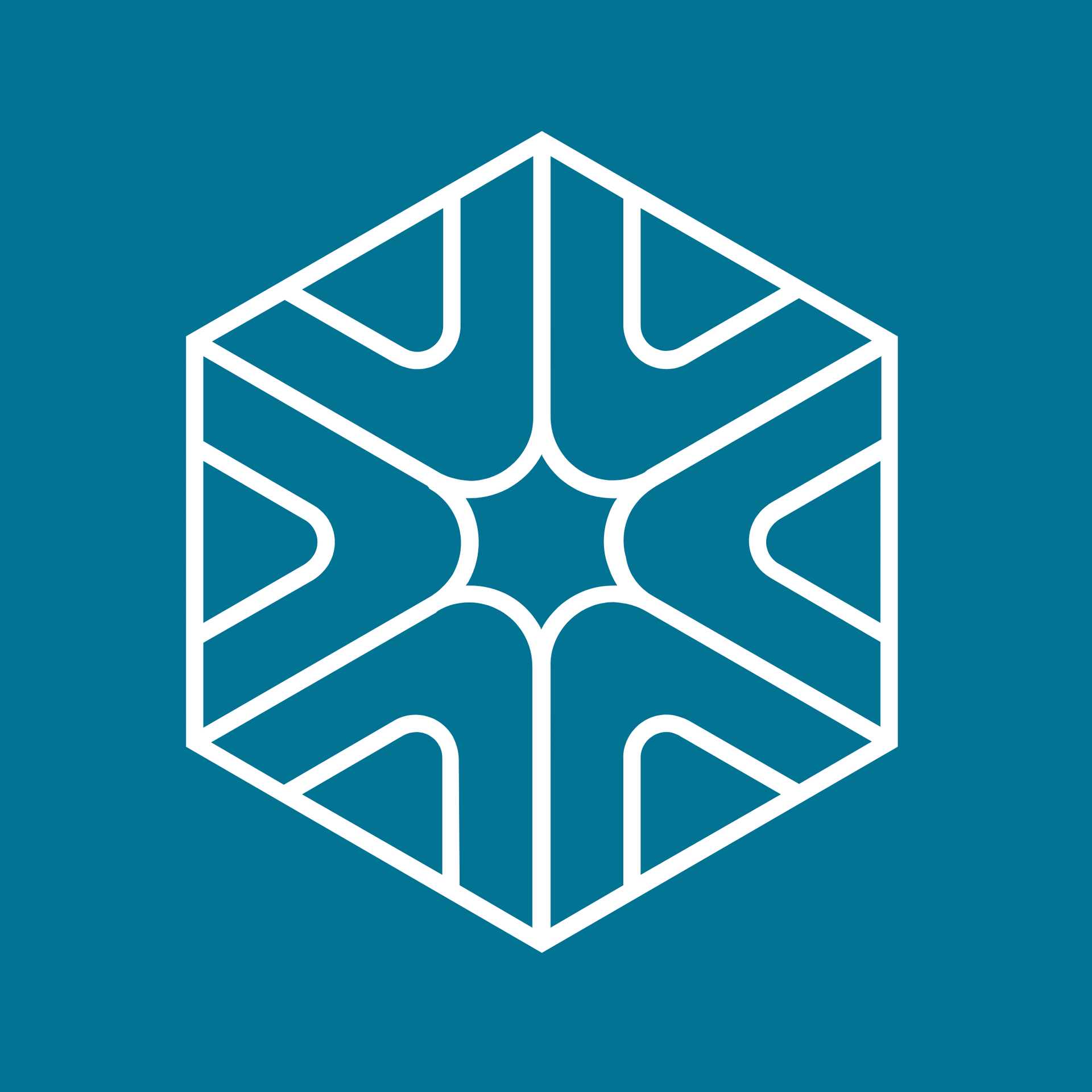 The Deady Group logo in white on a blue background, geometric hexagon design representing modern tech and connectivity