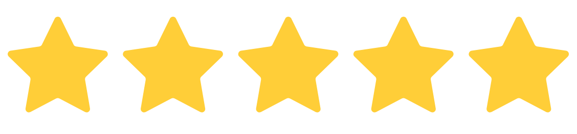 Five yellow stars are lined up in a row on a white background.